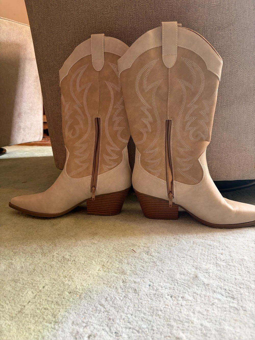 Indigo Cream Western Boots with Embroidered Shaft